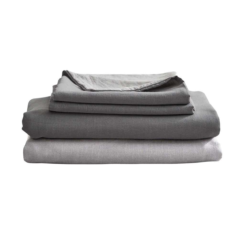 Cosy Club Washed Cotton Sheet Set Single Grey Bed Fast shipping On sale