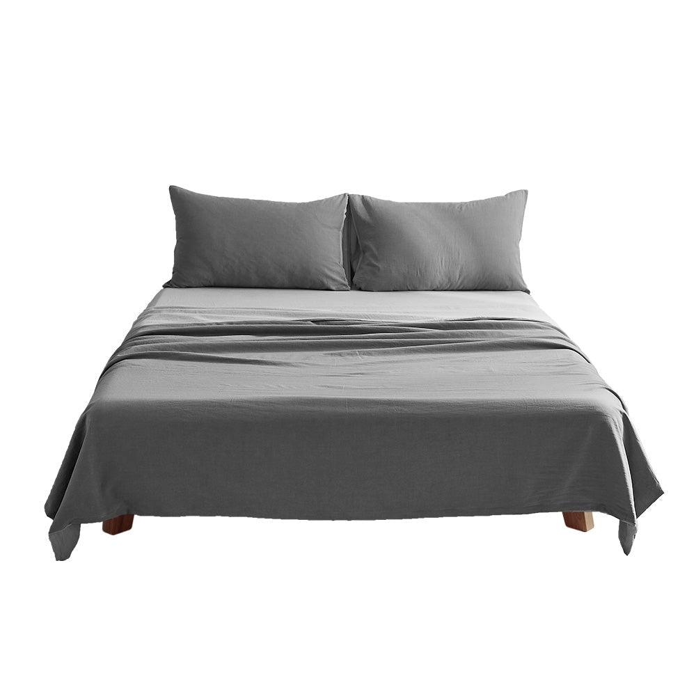 Cosy Club Washed Cotton Sheet Set Single Grey Bed Fast shipping On sale