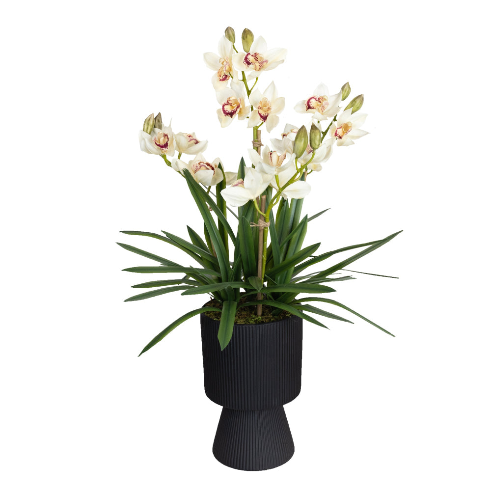 Cream Cymbidium 90cm Artificial Plant Flower Arrangement Decorative In Ripple Pot Fast shipping On sale