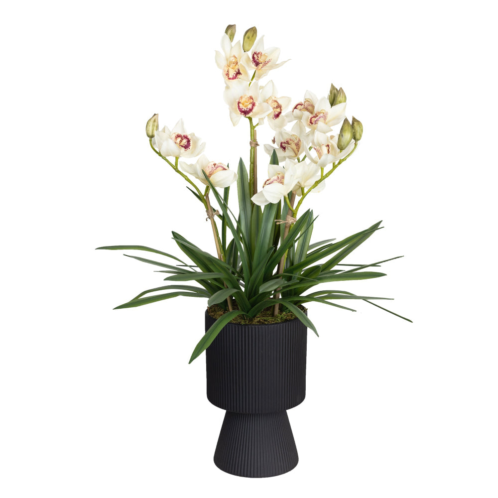 Cream Cymbidium 90cm Artificial Plant Flower Arrangement Decorative In Ripple Pot Fast shipping On sale