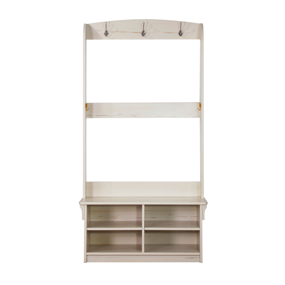 Crosley 4 Shelves Hall Tree Coat Rack Shoe Cabinet Antique White Fast shipping On sale