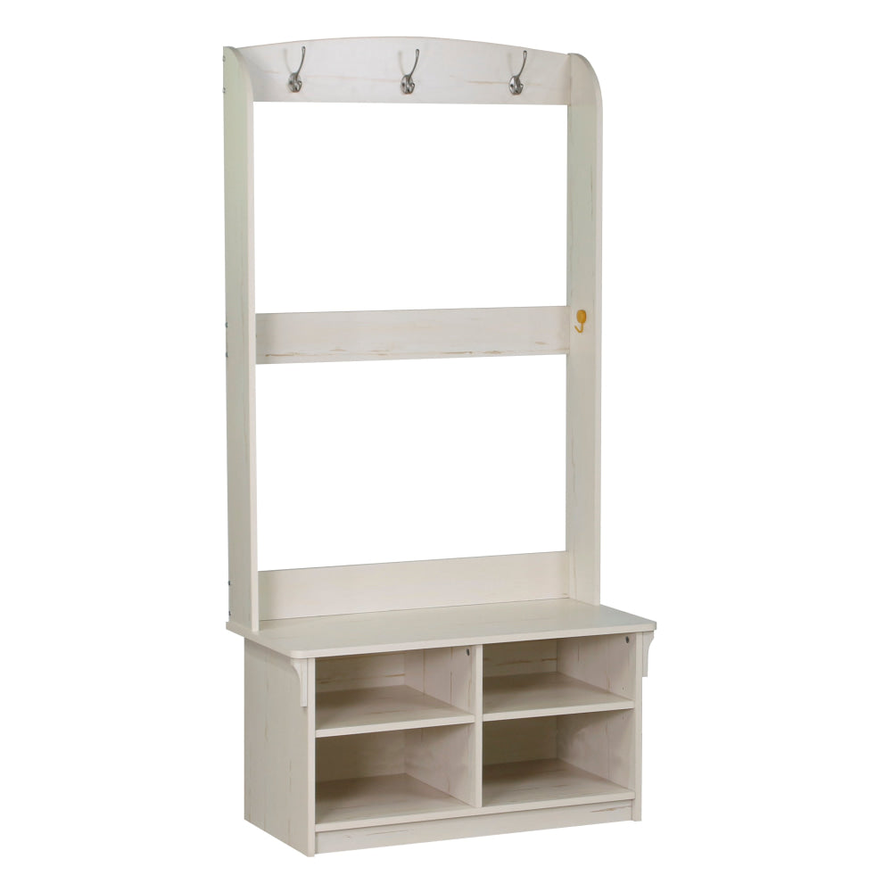 Crosley 4 Shelves Hall Tree Coat Rack Shoe Cabinet Antique White Fast shipping On sale