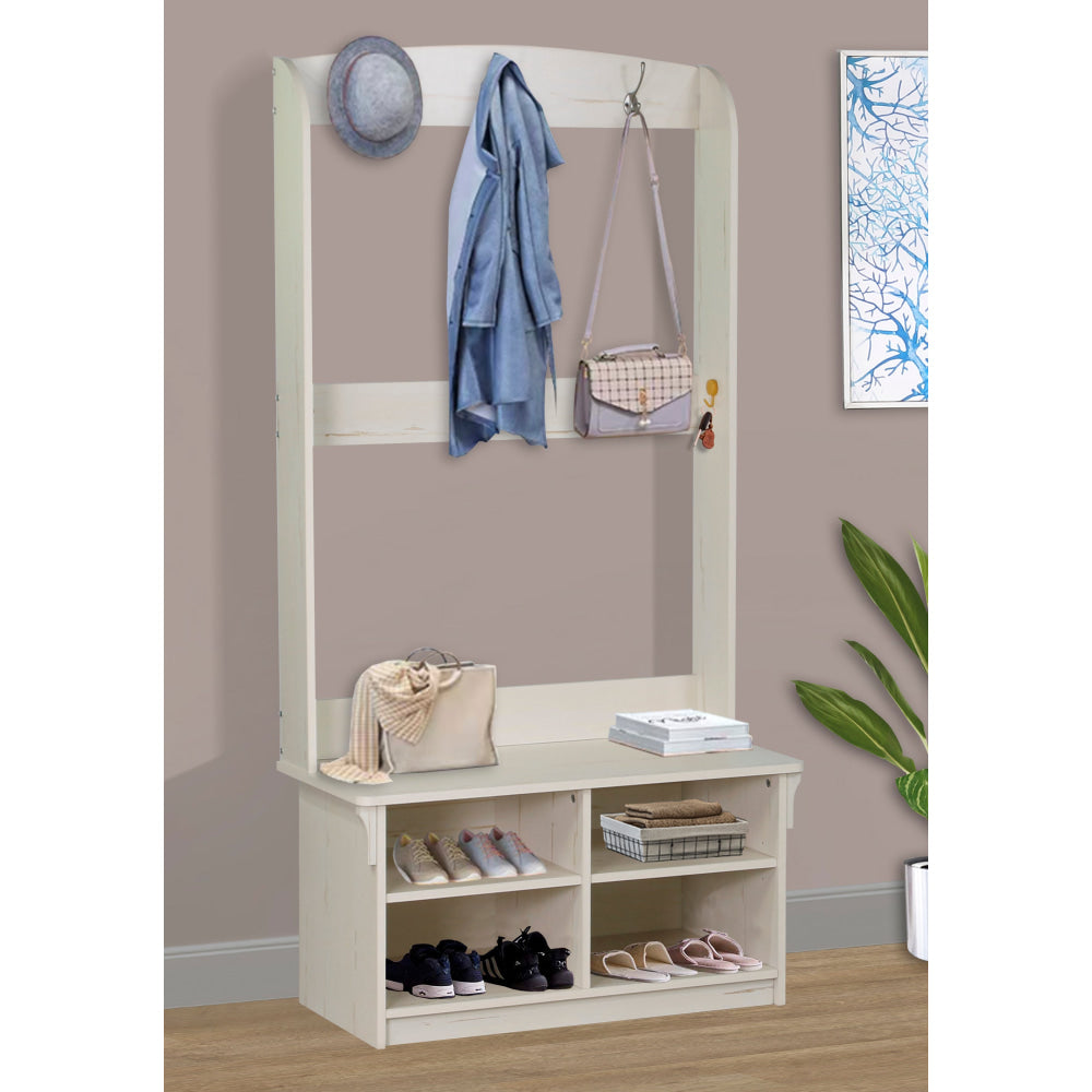 Crosley 4 Shelves Hall Tree Coat Rack Shoe Cabinet Antique White Fast shipping On sale
