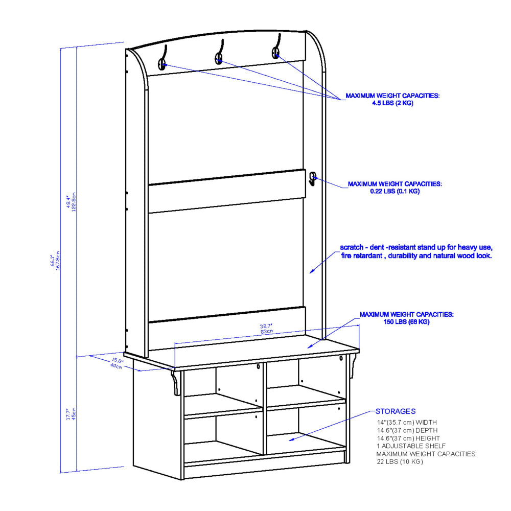 Crosley 4 Shelves Hall Tree Coat Rack Shoe Cabinet Antique White Fast shipping On sale