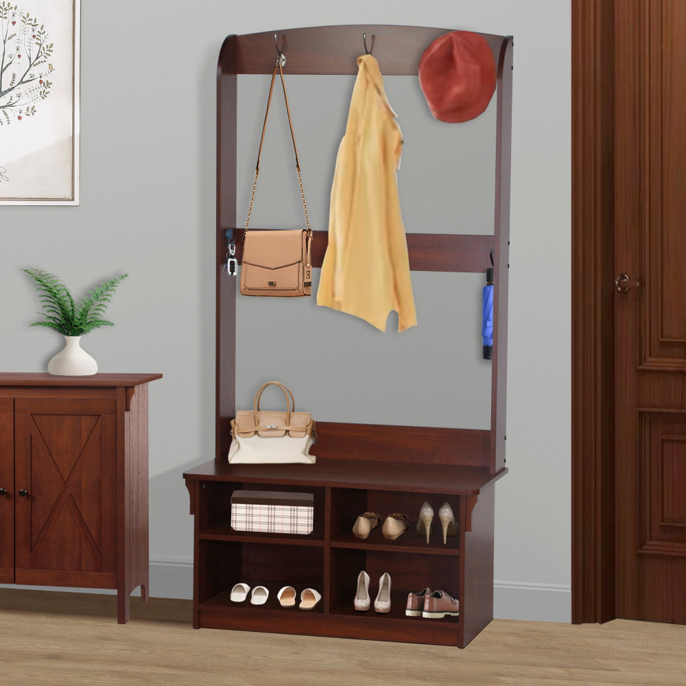 Crosley 4 Shelves Hall Tree Coat Rack Shoe Cabinet Apple Wood Fast shipping On sale