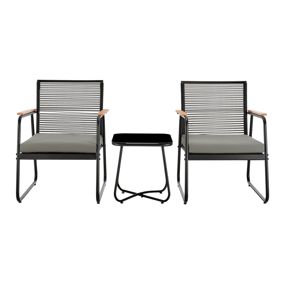 Cus 3Pc Outdoor Chairs & Side Table Setting Black Sets Fast shipping On sale