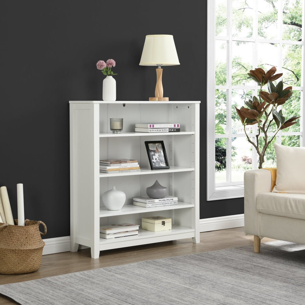 Declan Wooden Modern 4-Tier Low Bookcase Display Shelf Storage Cabinet - White Fast shipping On sale
