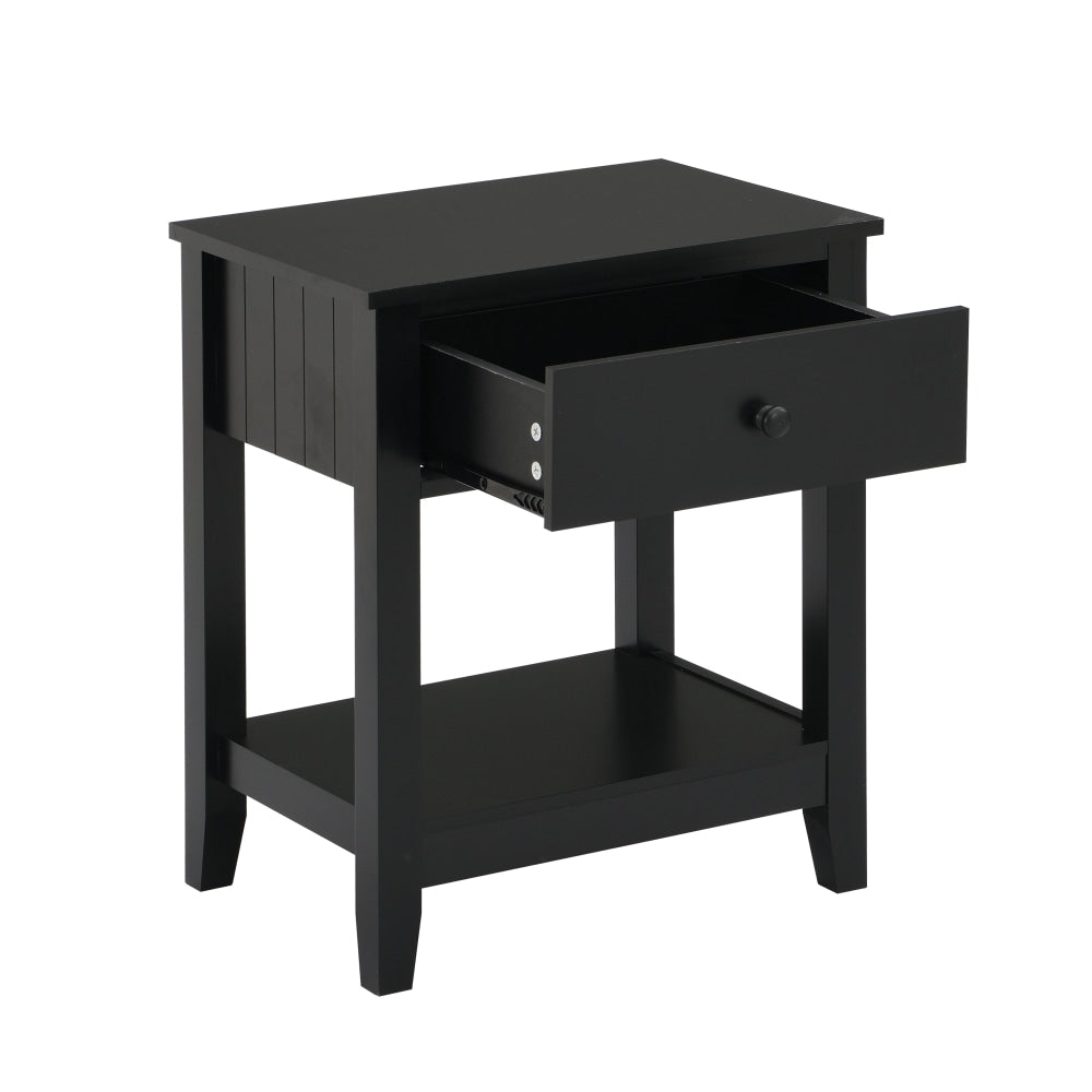 Declan Wooden Open Shelf Bedside Nighstand Side Table W/ 1-Drawer - Black Fast shipping On sale