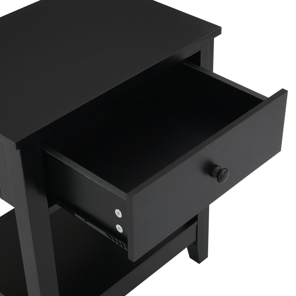 Declan Wooden Open Shelf Bedside Nighstand Side Table W/ 1-Drawer - Black Fast shipping On sale