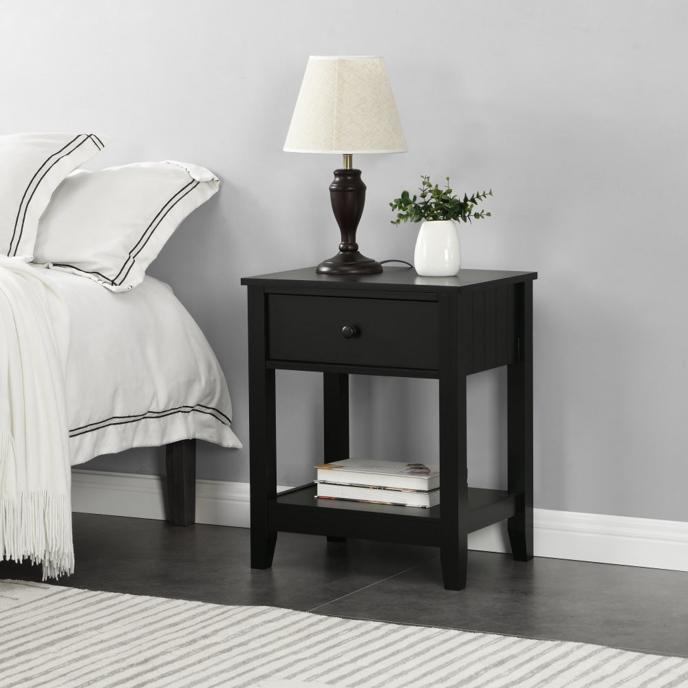 Declan Wooden Open Shelf Bedside Nighstand Side Table W/ 1-Drawer - Black Fast shipping On sale