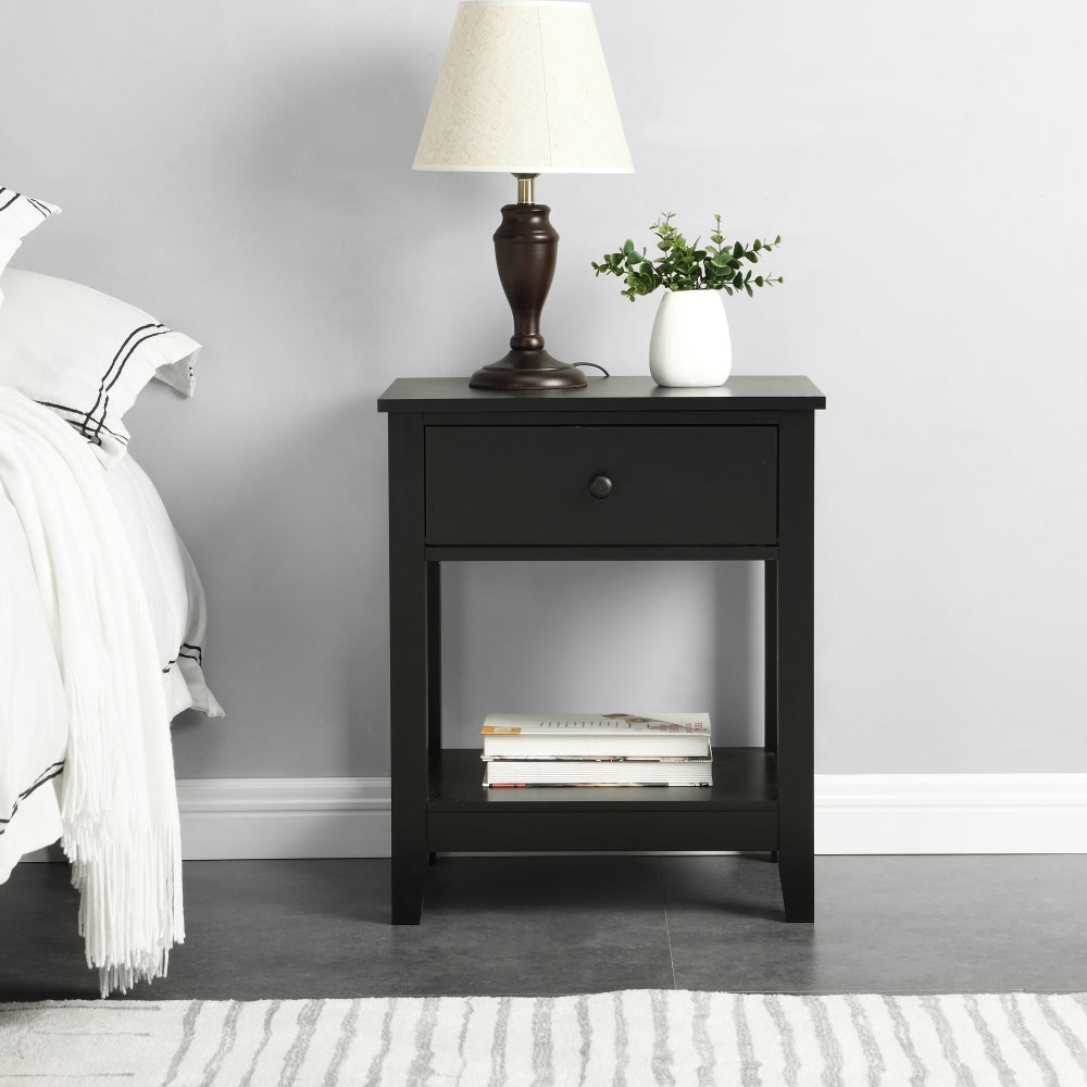 Declan Wooden Open Shelf Bedside Nighstand Side Table W/ 1-Drawer - Black Fast shipping On sale