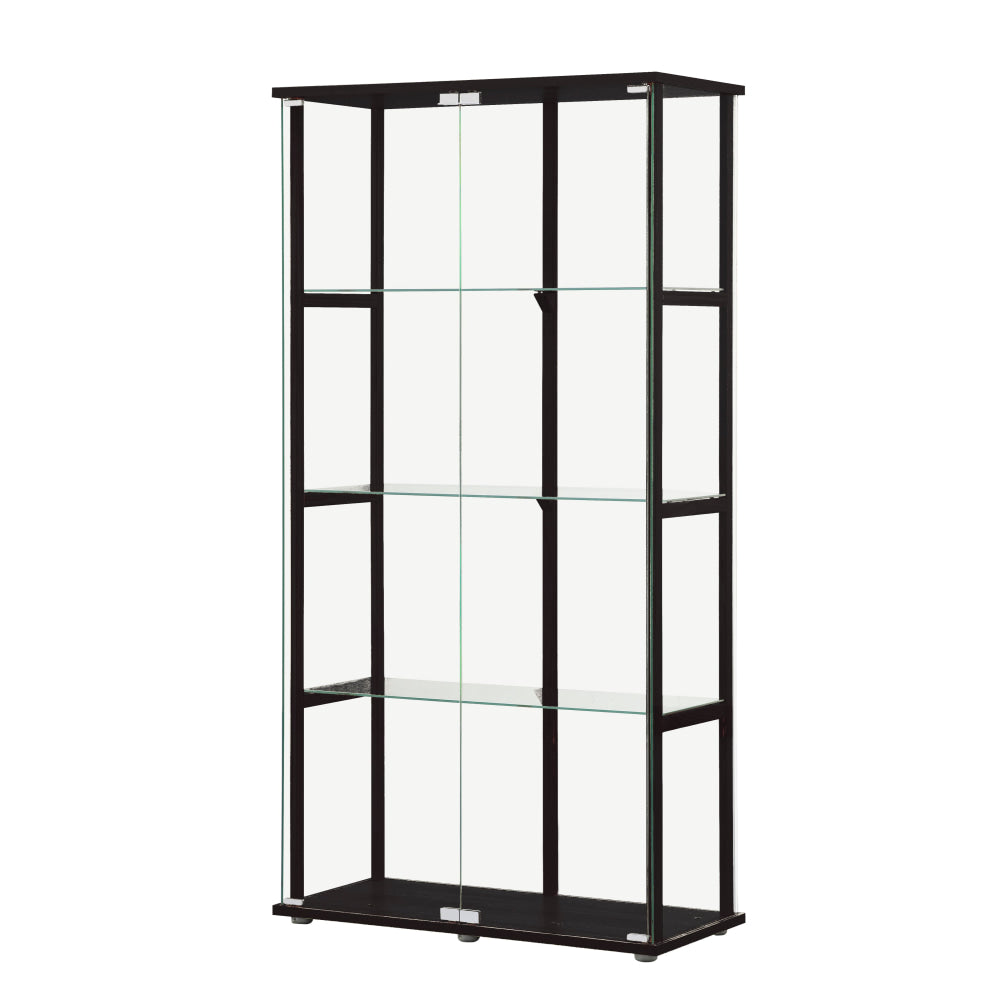 Dejaro Modern 4-Tier Display Shelf Storage Cabinet W/ 2-Doors - Glass/Black Cupboard Fast shipping On sale