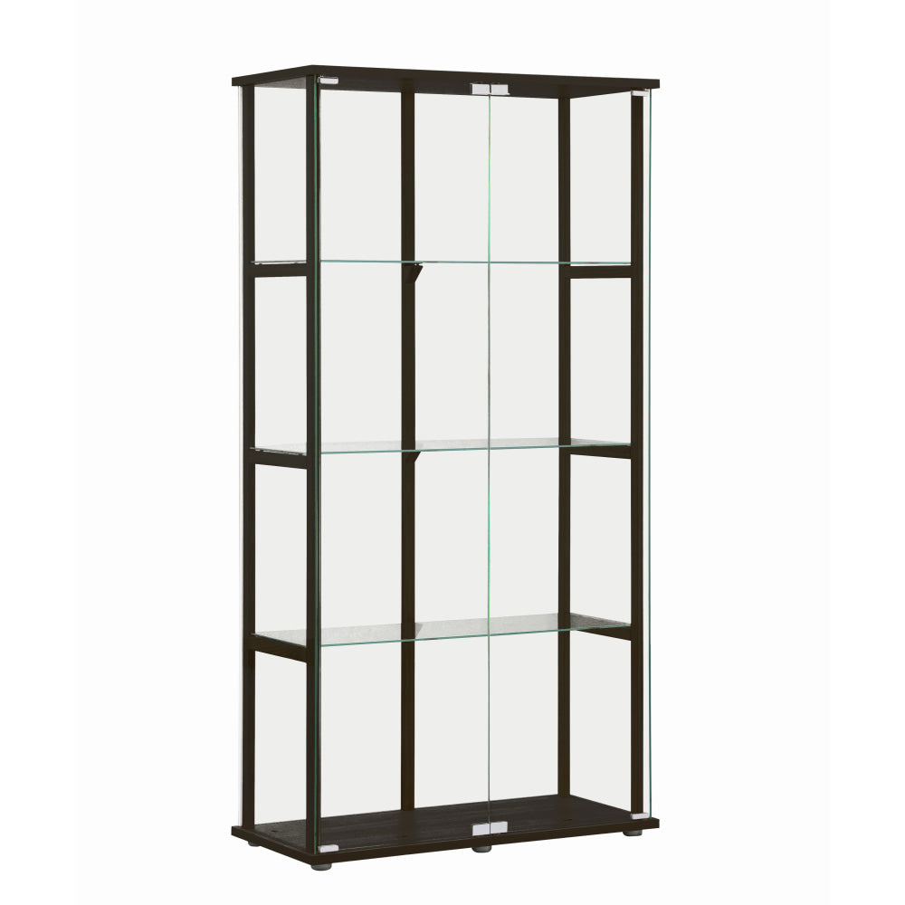 Dejaro Modern 4-Tier Display Shelf Storage Cabinet W/ 2-Doors - Glass/Black Cupboard Fast shipping On sale