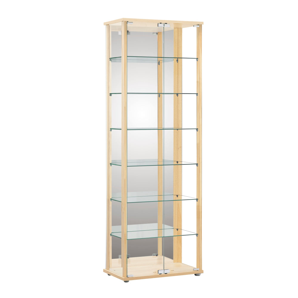 Dejaro Modern 7-Tier Display Shelf Storage Cabinet W/ 2-Doors - Glass/Beech Cupboard Fast shipping On sale