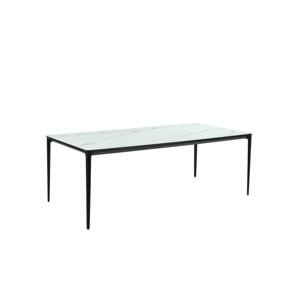 Demaris Stone Effect Ceramic Outdoor Kitchen Dining Table 180cm Metal Frame White Marble Fast shipping On sale