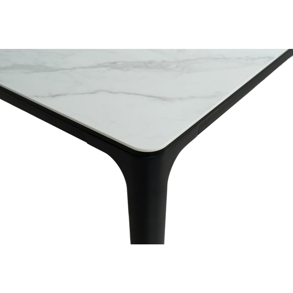 Demaris Stone Effect Ceramic Outdoor Kitchen Dining Table 180cm Metal Frame White Marble Fast shipping On sale