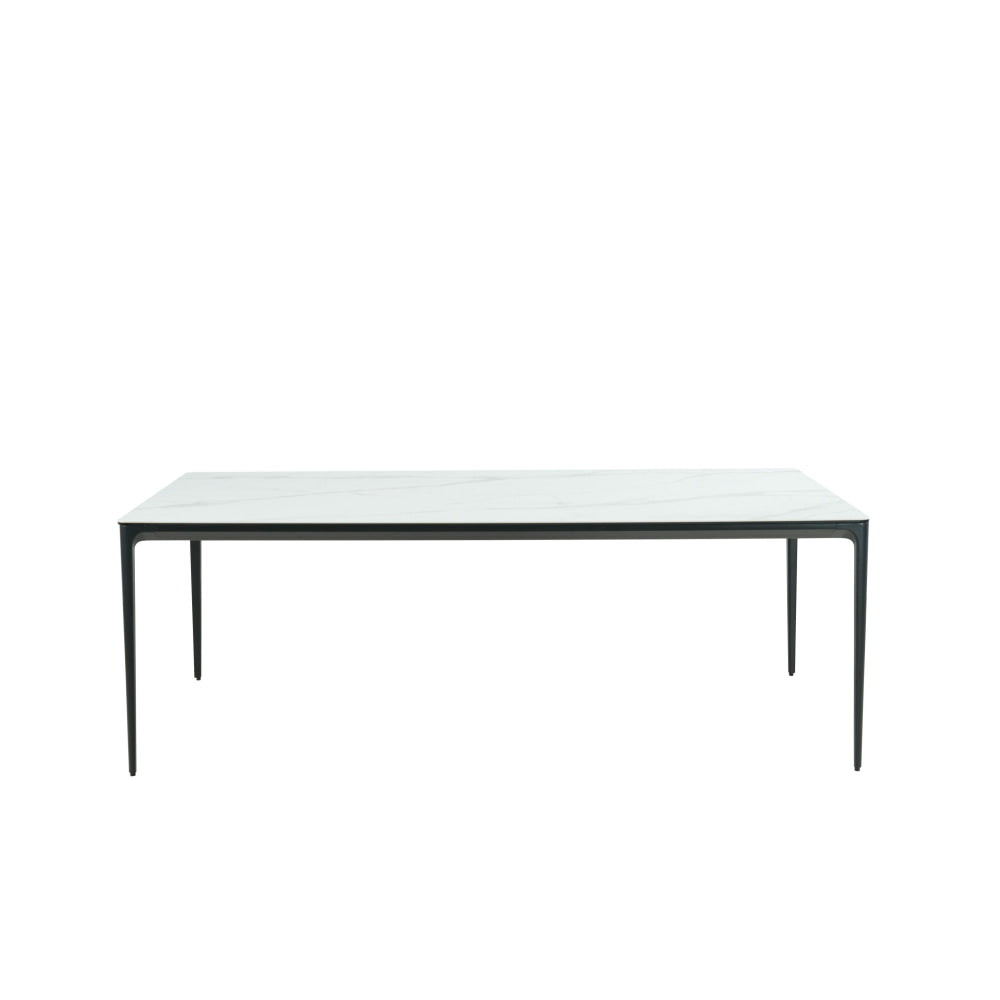 Demaris Stone Effect Ceramic Outdoor Kitchen Dining Table 180cm Metal Frame White Marble Fast shipping On sale
