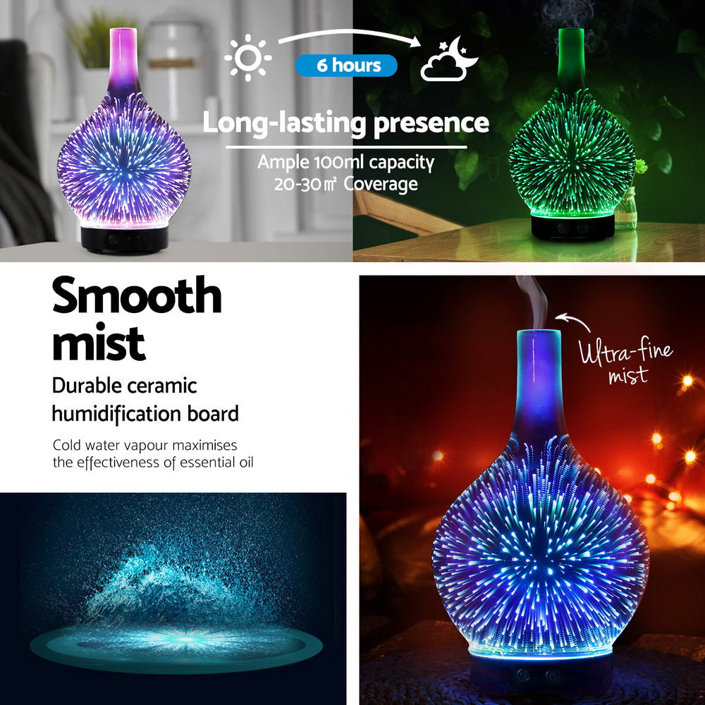 Devanti Ultrasonic Aroma Aromatherapy Diffuser 3D Light Oil Firework Humidifier Decor Fast shipping On sale