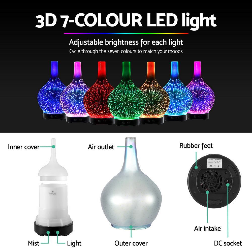 Devanti Ultrasonic Aroma Aromatherapy Diffuser 3D Light Oil Firework Humidifier Decor Fast shipping On sale