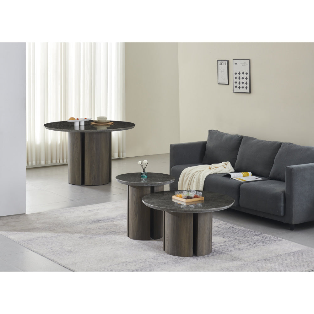 Devika Round Glossy Artificial Marble Effect Coffee Tea Table Grey Fast shipping On sale