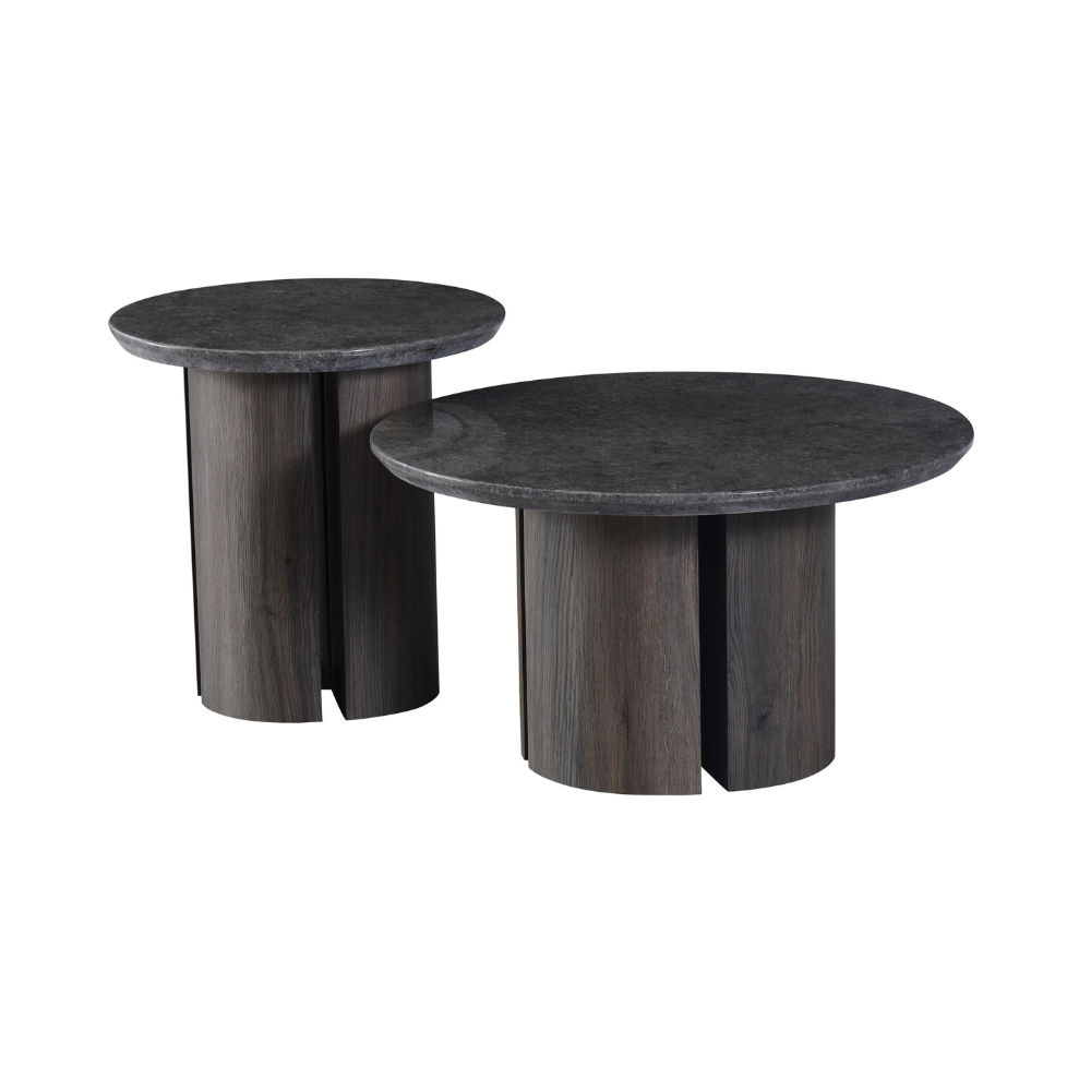 Devika Round Glossy Artificial Marble Effect Side End Lamp Table Grey Fast shipping On sale