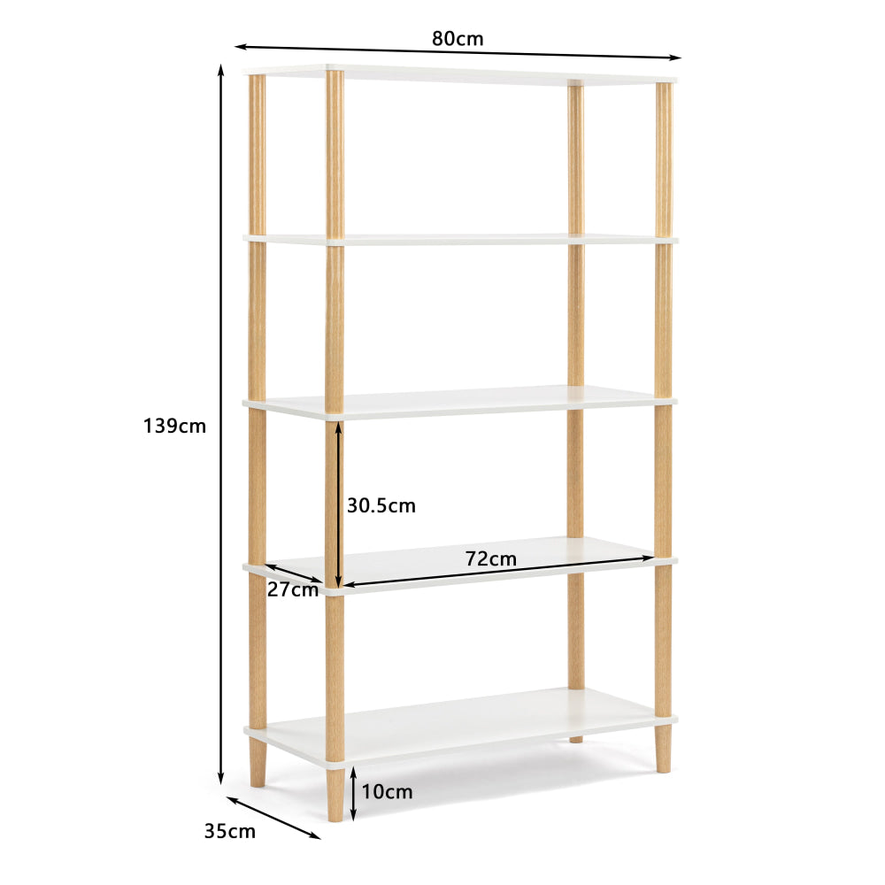 Dexter 5-Tier Rectangular Display Shelf Unit Cabinet - White/oak Bookcase Fast shipping On sale