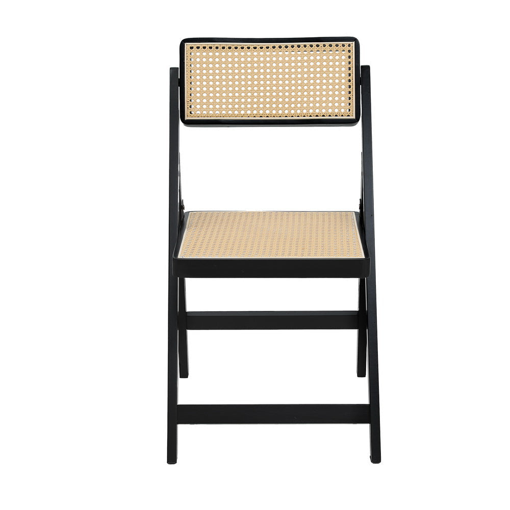 Dining Chair Wooden Rattan Foldable Black Fast shipping On sale