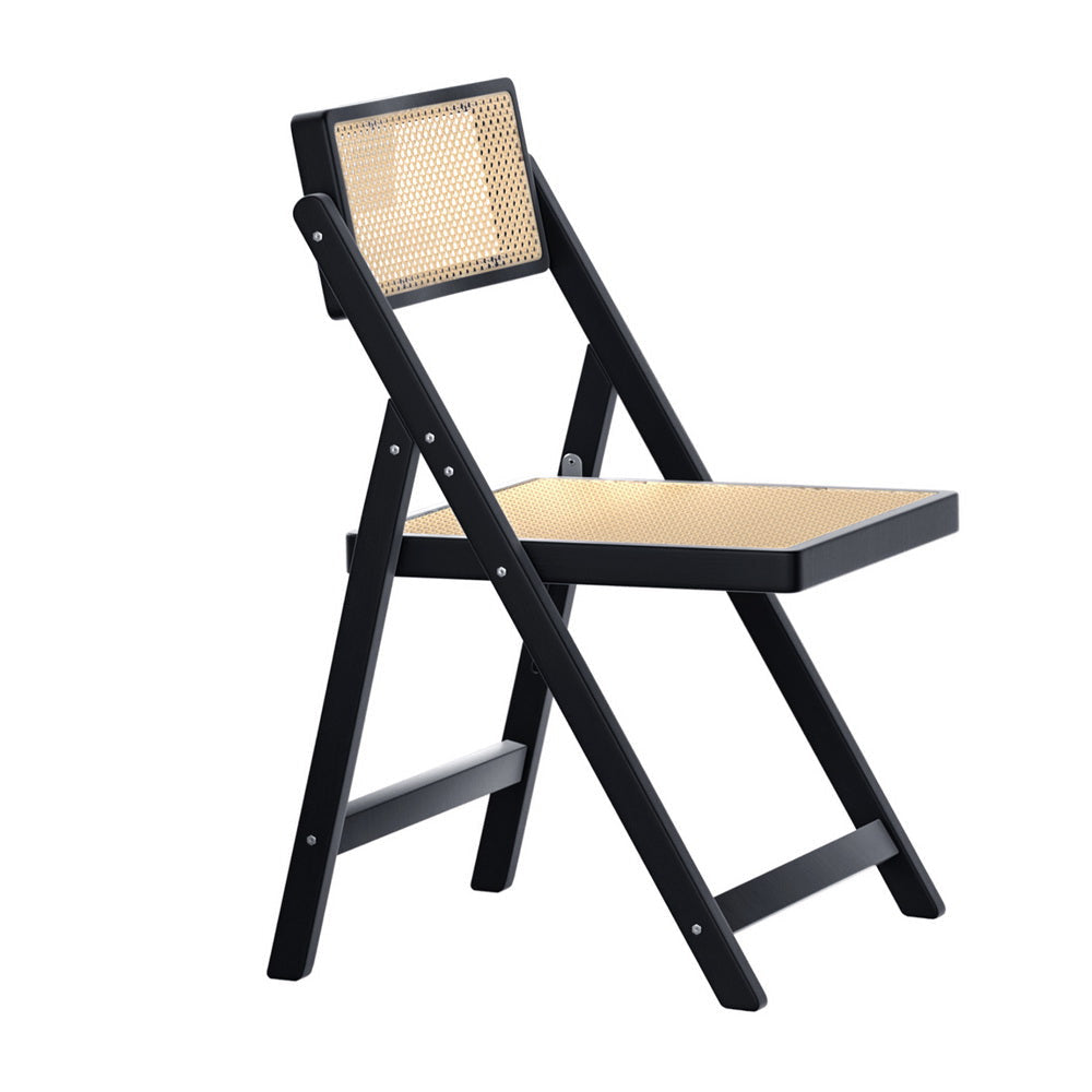 Dining Chair Wooden Rattan Foldable Black Fast shipping On sale