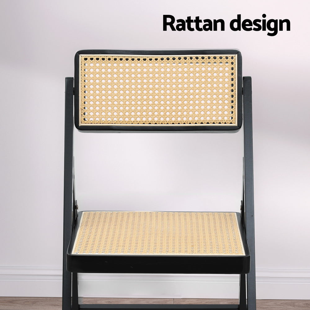 Dining Chair Wooden Rattan Foldable Black Fast shipping On sale