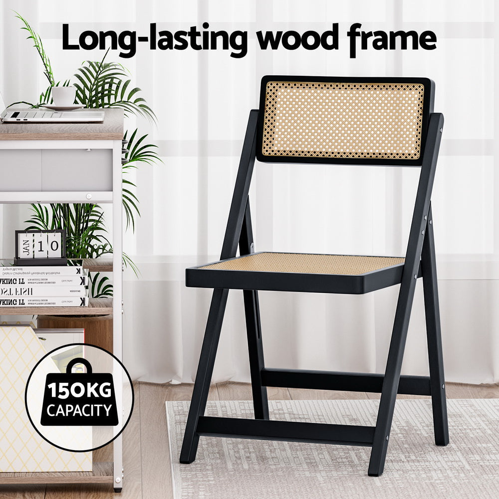 Dining Chair Wooden Rattan Foldable Black Fast shipping On sale