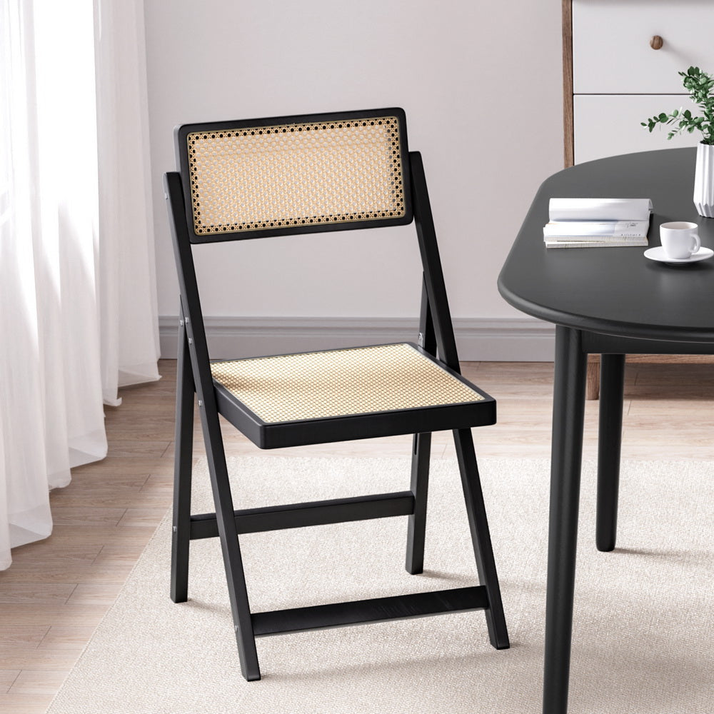 Dining Chair Wooden Rattan Foldable Black Fast shipping On sale