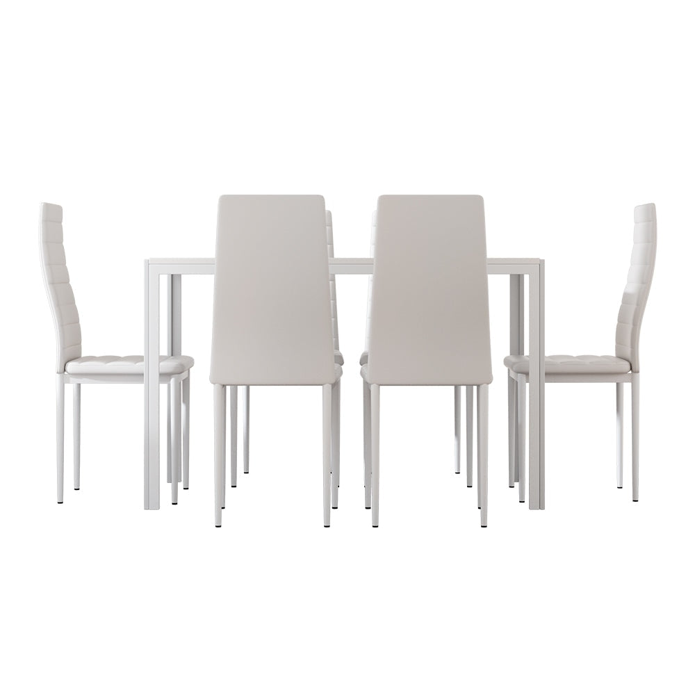 Dining Chairs and Table Set 6 Chair Of 7 Wooden Top White Fast shipping On sale