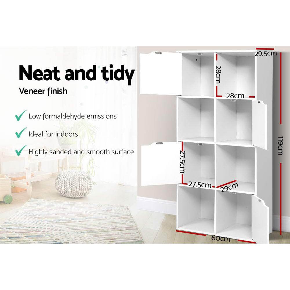Display Shelf 8 Cube Storage 4 Door Cabinet Organiser Bookshelf Unit White Bookcase Fast shipping On sale