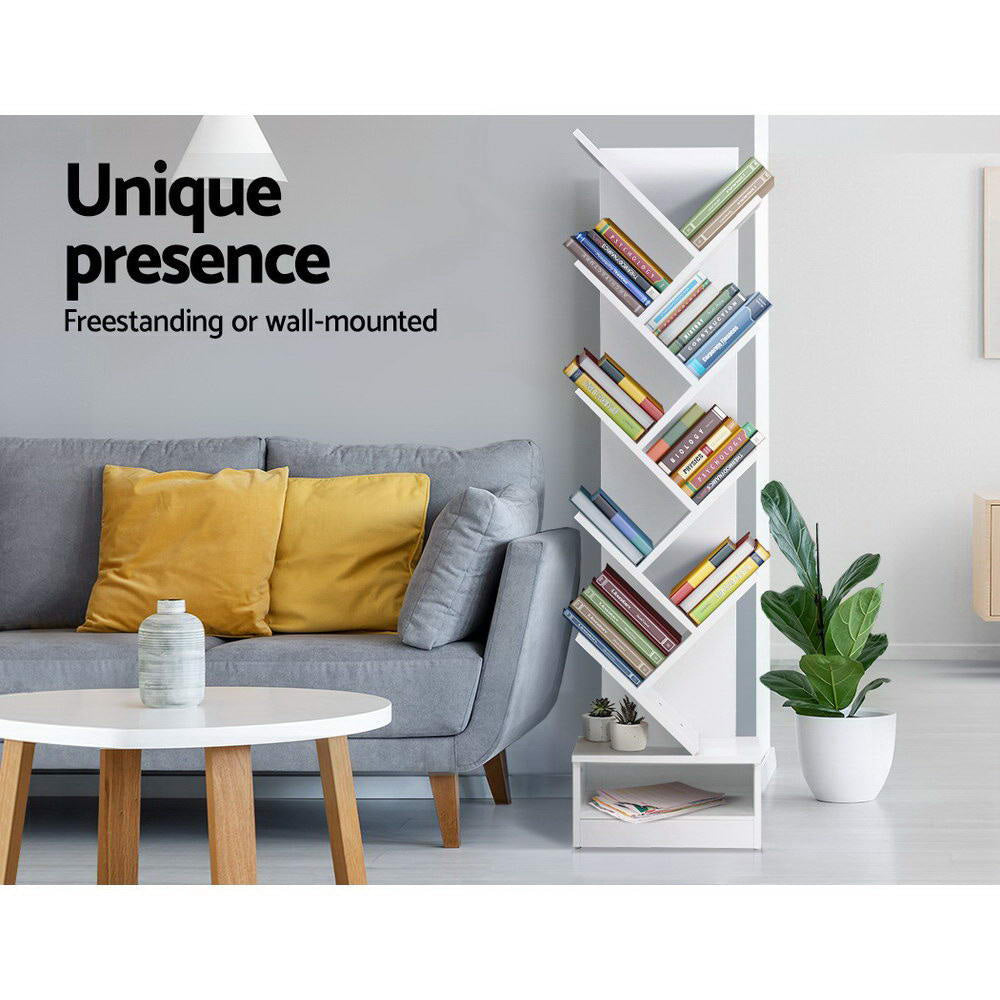 Display Shelf 9-Shelf Tree Bookshelf Book Storage Rack Bookcase White Fast shipping On sale