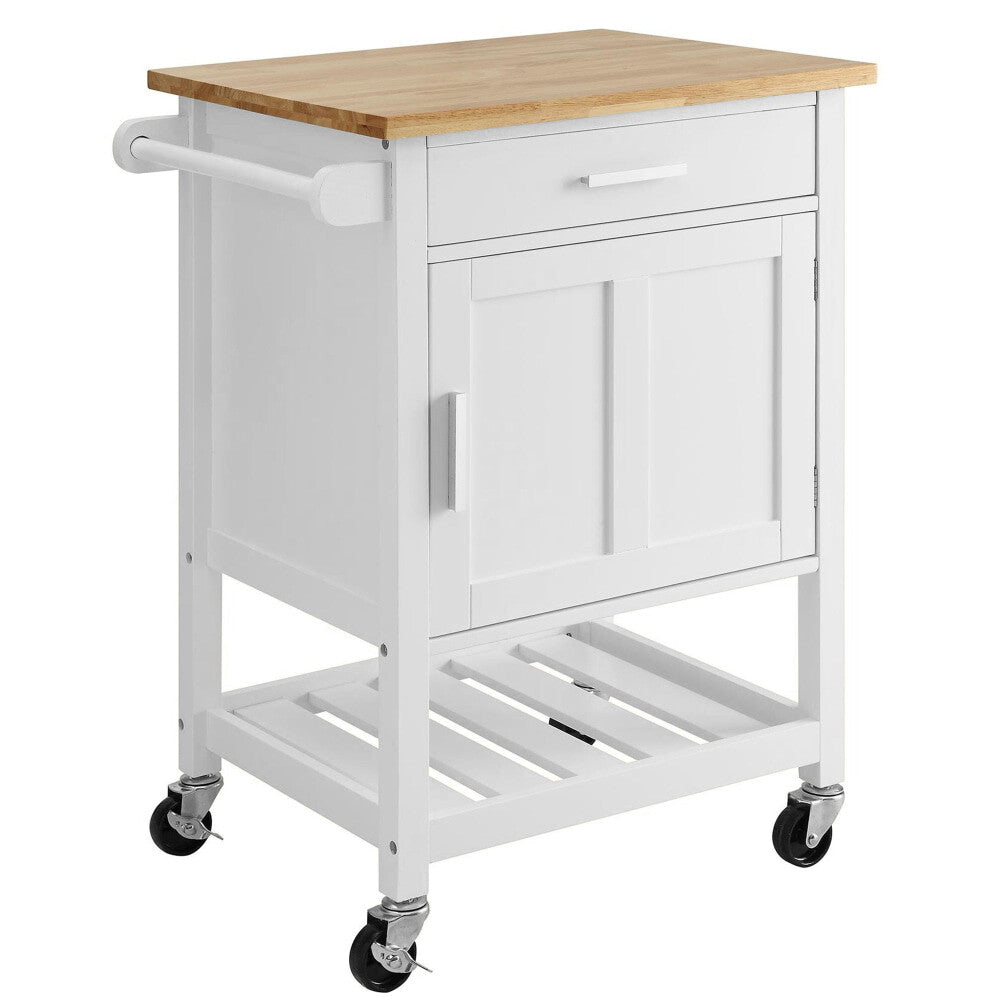 Dora Modern Wooden Kitchen Trolley Cart 1-Drawer 1-Door Storage Rack Organiser White Fast shipping On sale