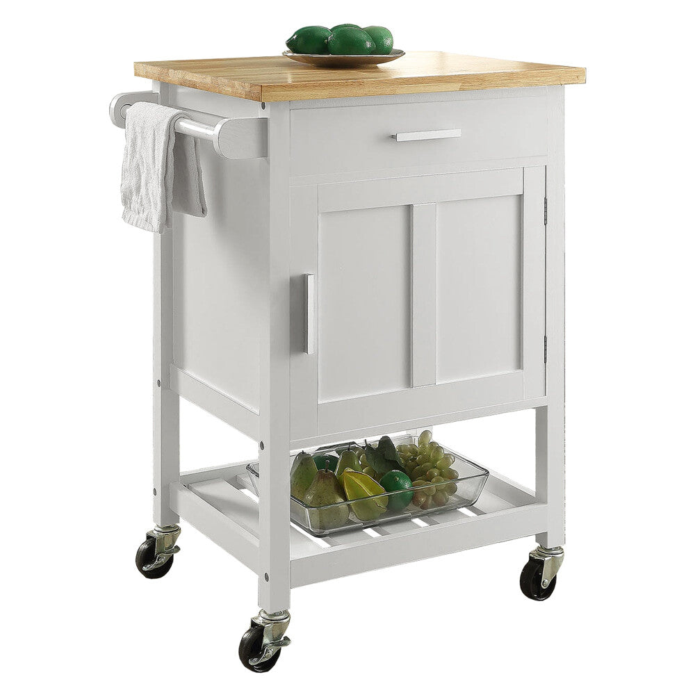 Dora Modern Wooden Kitchen Trolley Cart 1-Drawer 1-Door Storage Rack Organiser White Fast shipping On sale