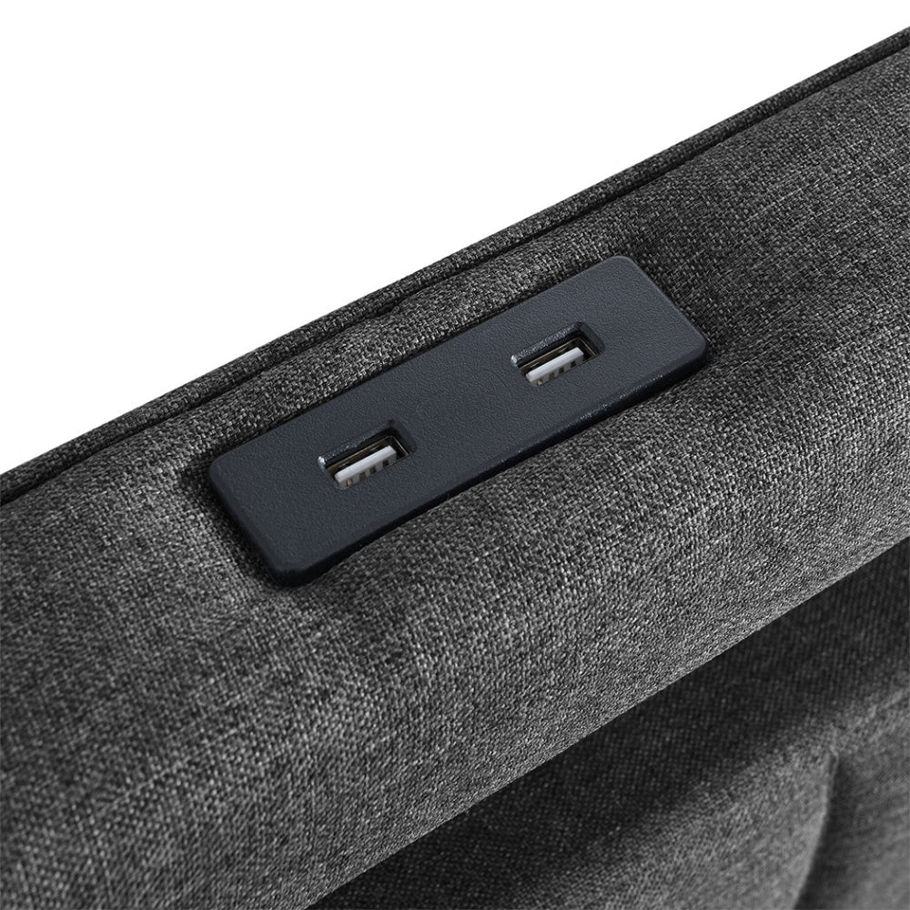 Double Bed Frame with Storage Drawers USB Ports Power Outlets & LED Lights – Linen Upholstery (Grey) Fast shipping On sale