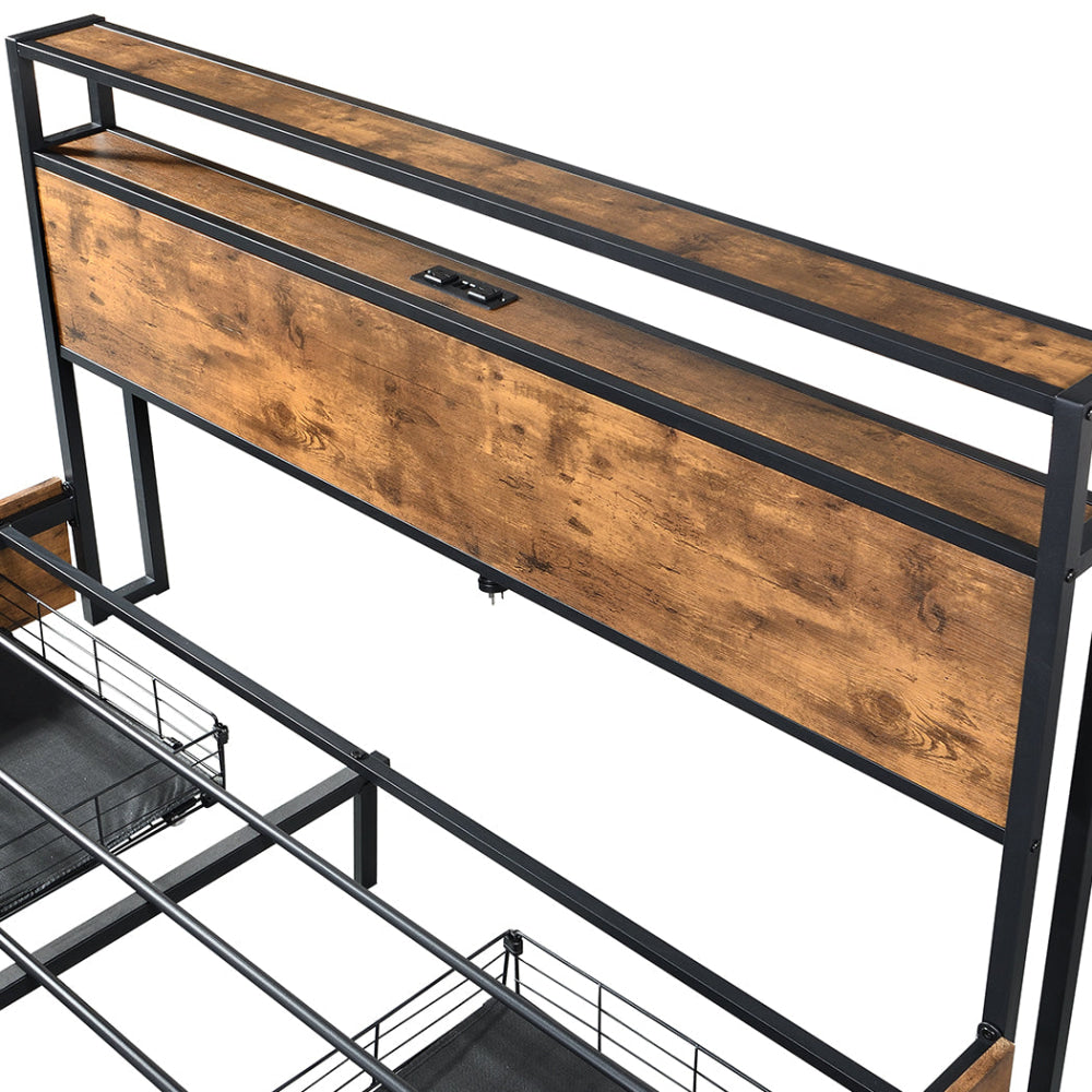 Double Bed Frame With RGB LED Lights 4 Drawers USB Ports And Headboard Storage - Brown Fast shipping On sale