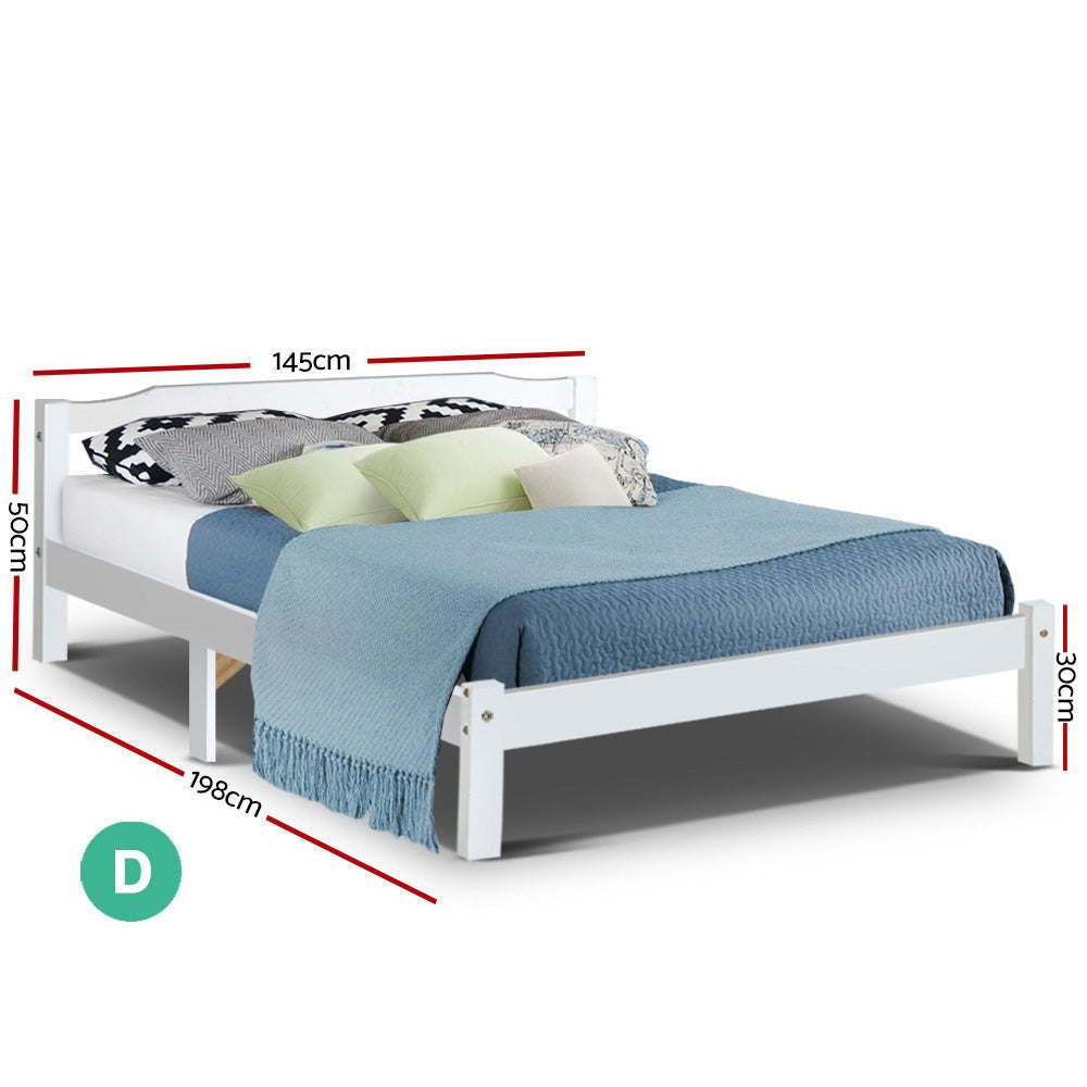Double Full Size Wooden Bed Frame Mattress Base Timber Platform White Fast shipping On sale