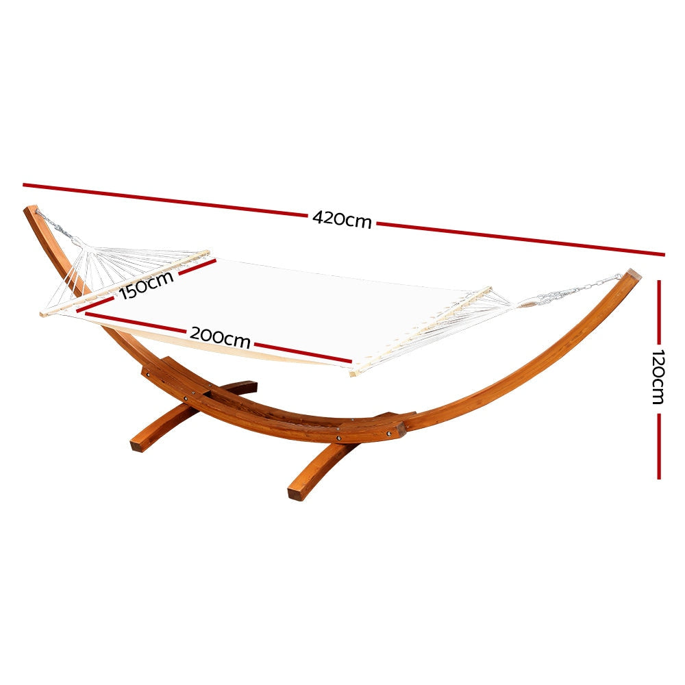 Double Hammock with Wooden Stand Outdoor Furniture Fast shipping On sale
