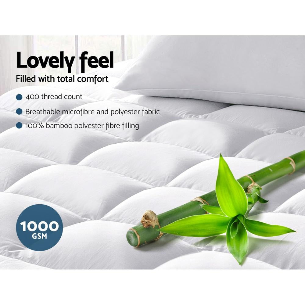 Double Mattress Topper Bamboo Fibre Pillowtop Protector Fast shipping On sale