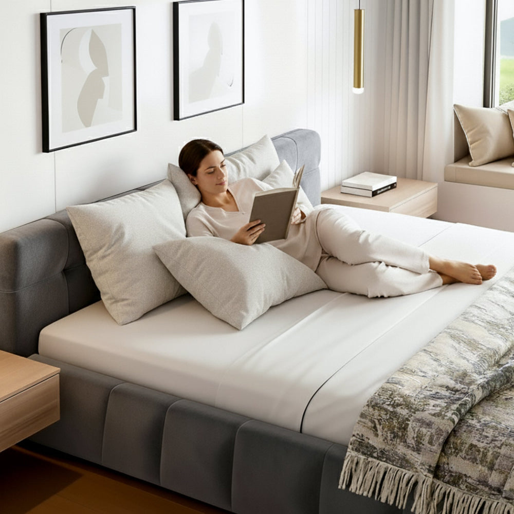 Double Size Bed Frame Plush Soft Headboard Velvet Platform Base for Modern Bedrooms Grey Fast shipping On sale