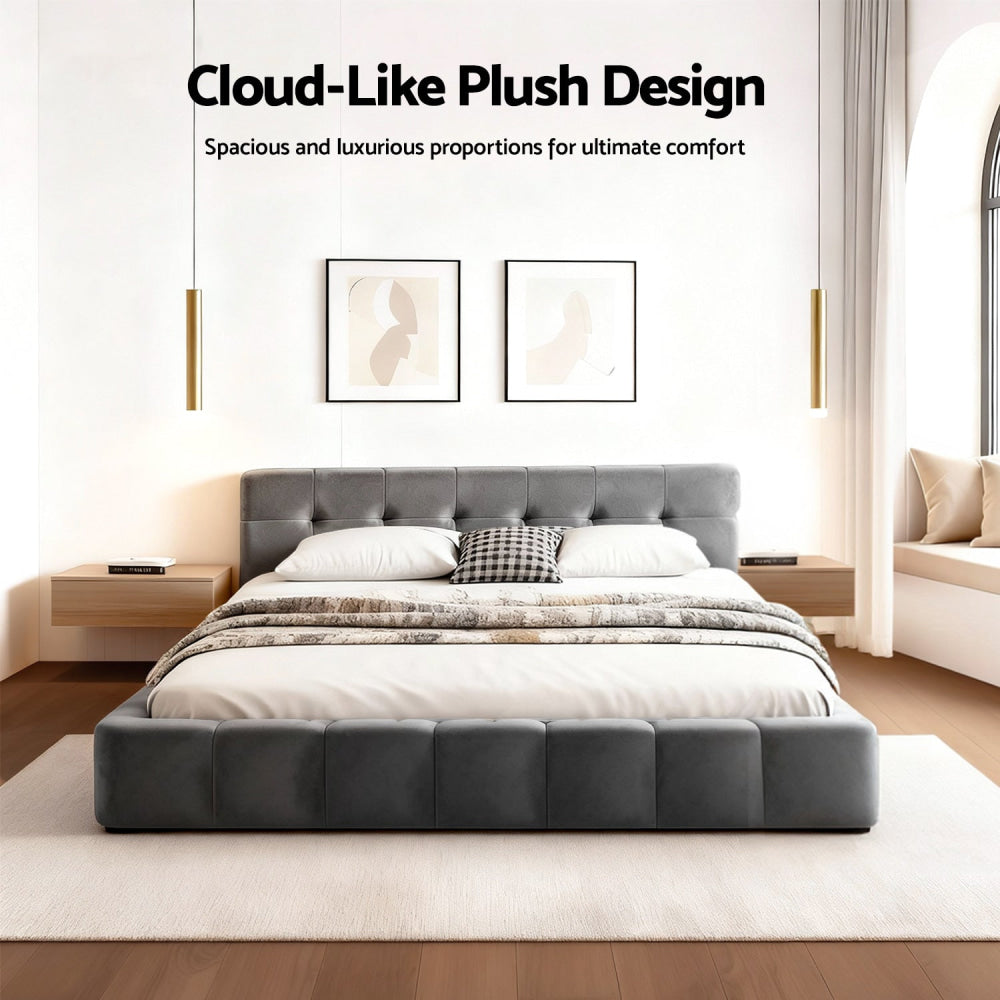 Double Size Bed Frame Plush Soft Headboard Velvet Platform Base for Modern Bedrooms Grey Fast shipping On sale