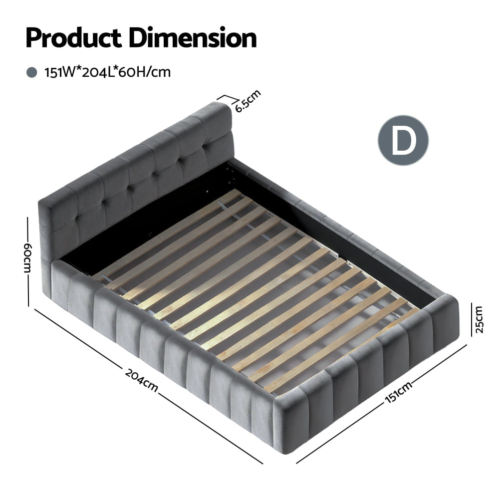 Double Size Bed Frame Plush Soft Headboard Velvet Platform Base for Modern Bedrooms Grey Fast shipping On sale