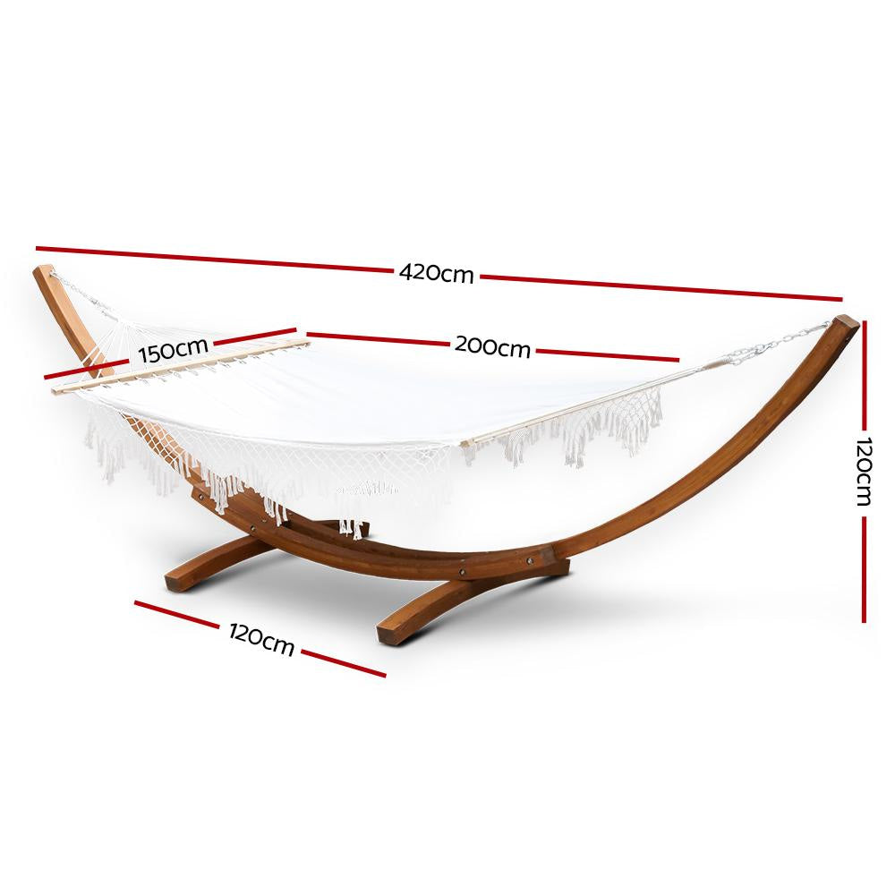 Double Tassel Hammock with Wooden Stand Outdoor Furniture Fast shipping On sale