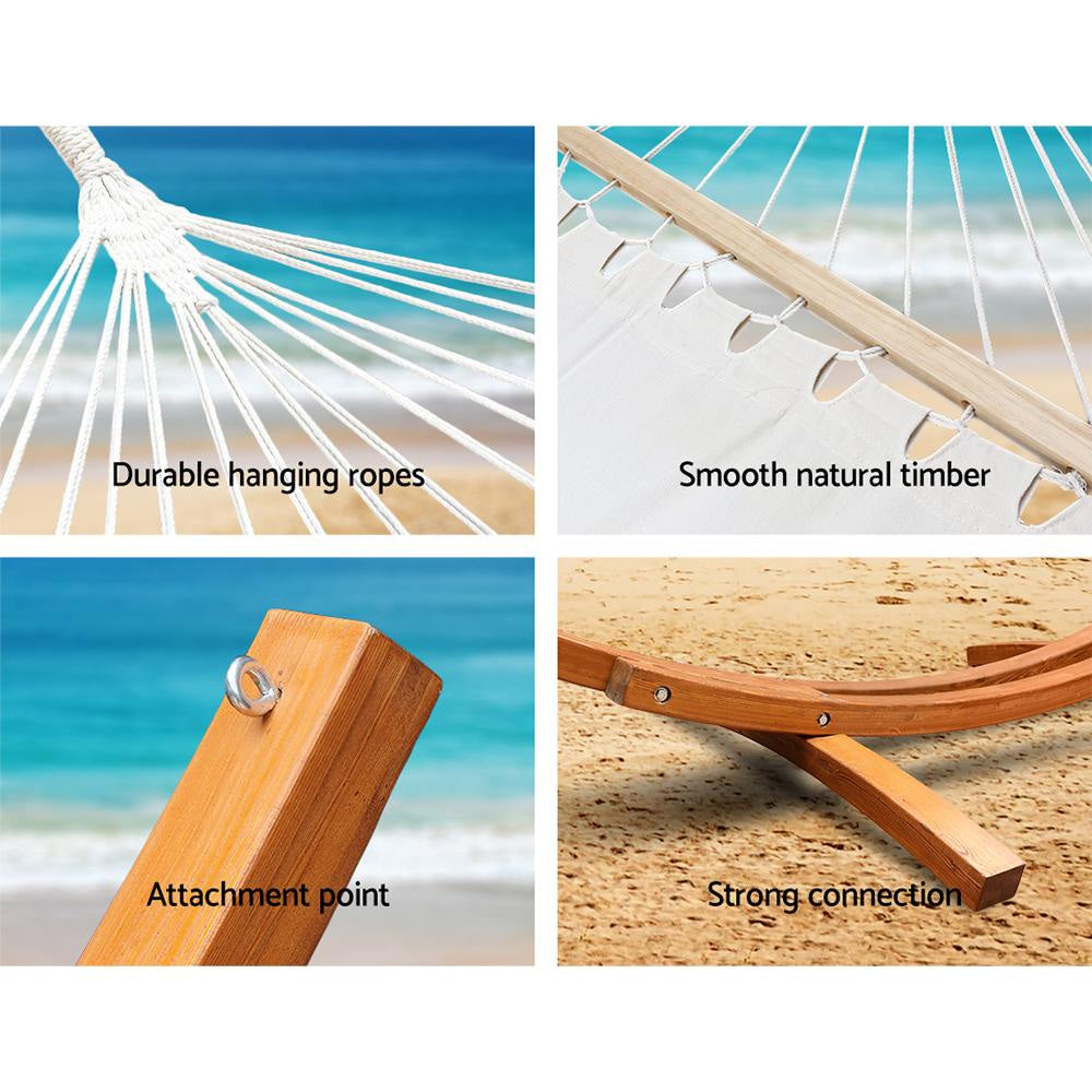 Double Tassel Hammock with Wooden Stand Outdoor Furniture Fast shipping On sale