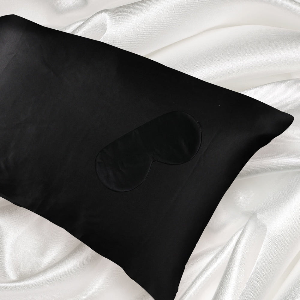 DreamZ 100% Mulberry Silk Pillow Case Eye Mask Set Black Both Sided 25 Momme Bed Sheet Fast shipping On sale