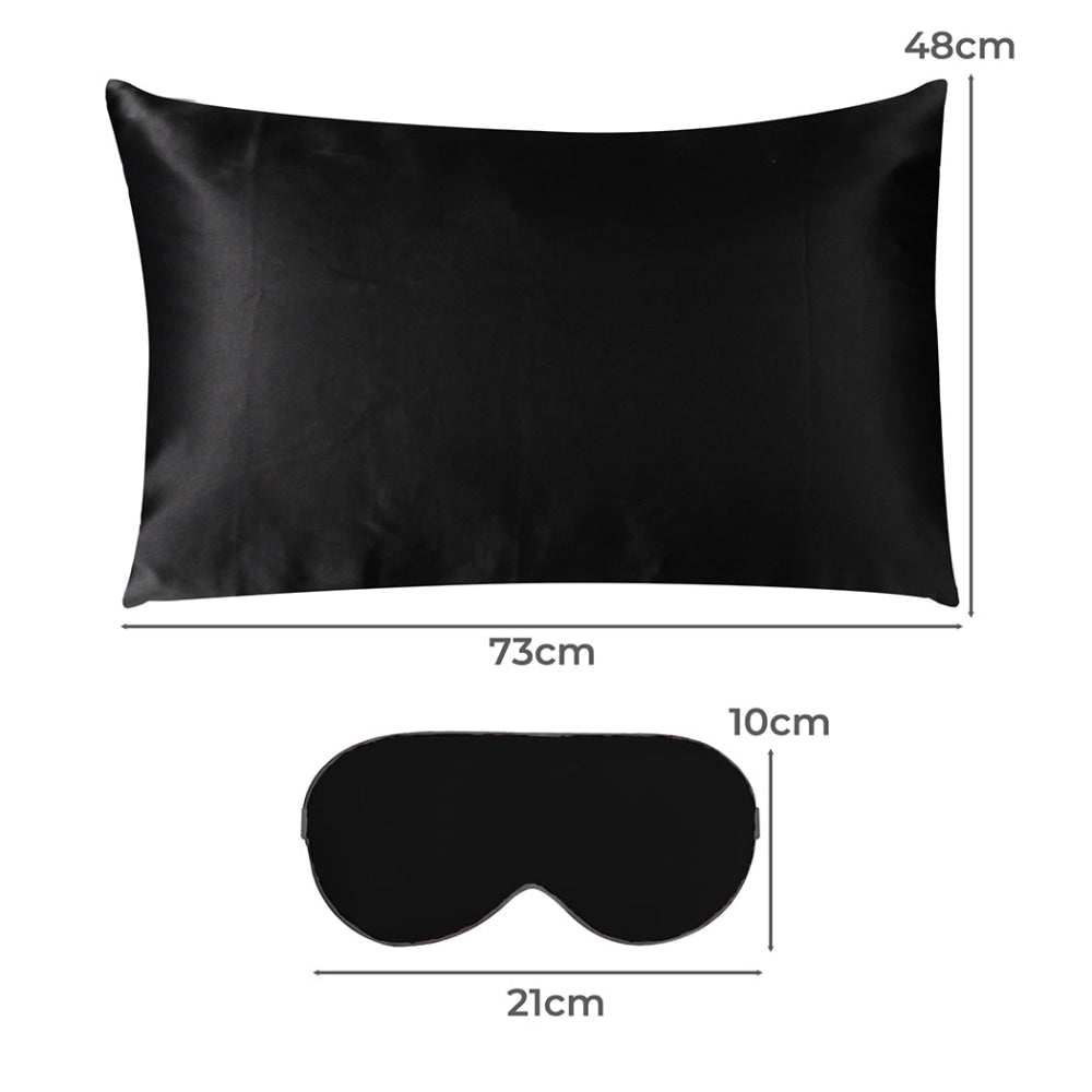 DreamZ 100% Mulberry Silk Pillow Case Eye Mask Set Black Both Sided 25 Momme Bed Sheet Fast shipping On sale