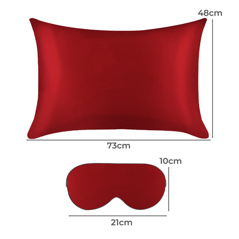 DreamZ 100% Mulberry Silk Pillow Case Eye Mask Set Burgundy Both Sided 25 Momme Bed Sheet Fast shipping On sale