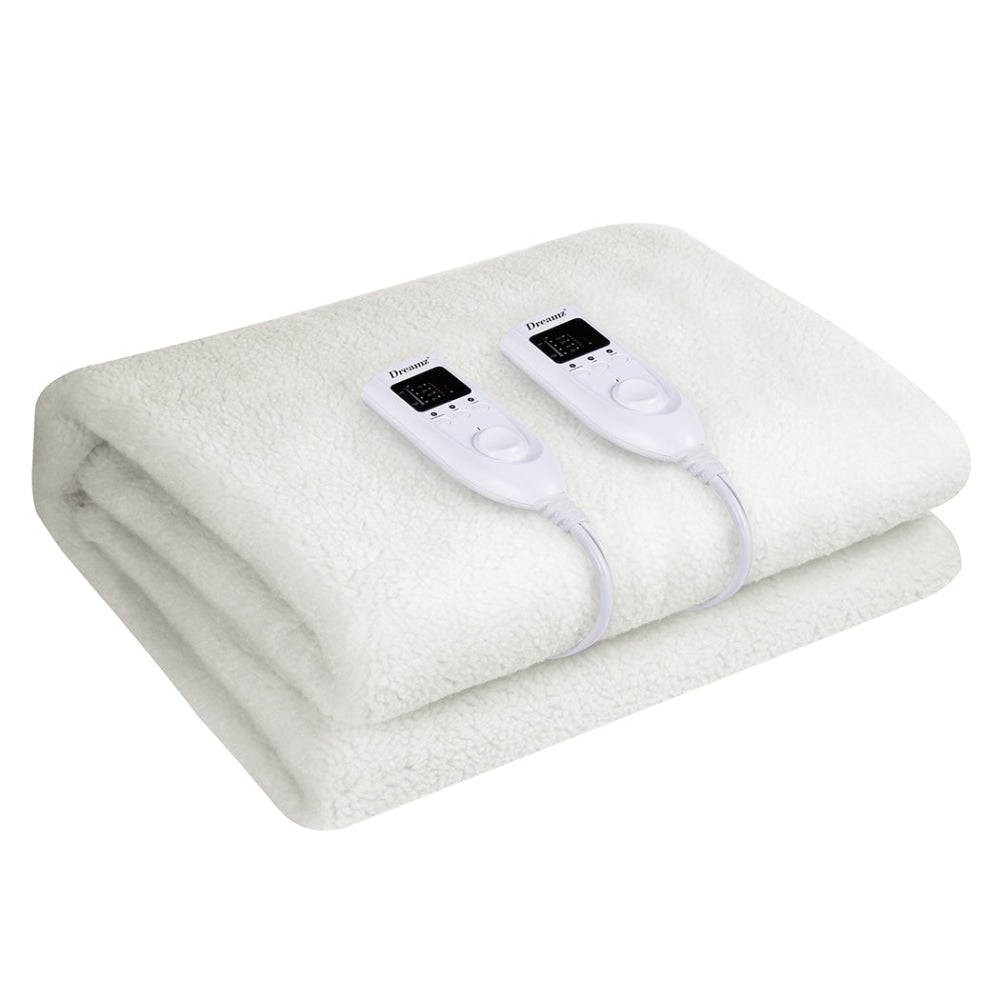 DreamZ 350GSM Electric Blanket Heated Fully Fitted Fleece Pad Washable Double Fast shipping On sale